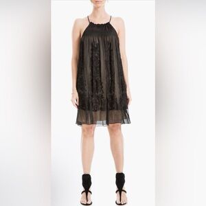 Max Studio‎ Black Floral Embroidered Halter Neck Mini Dress